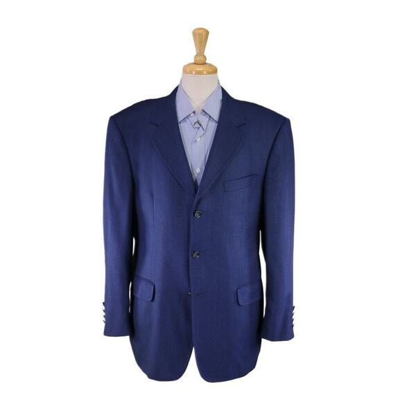 Giovanni Montreal Bespoke Dodger Blue Woven Cashmere-Silk by Dormeuil Blazer 44R